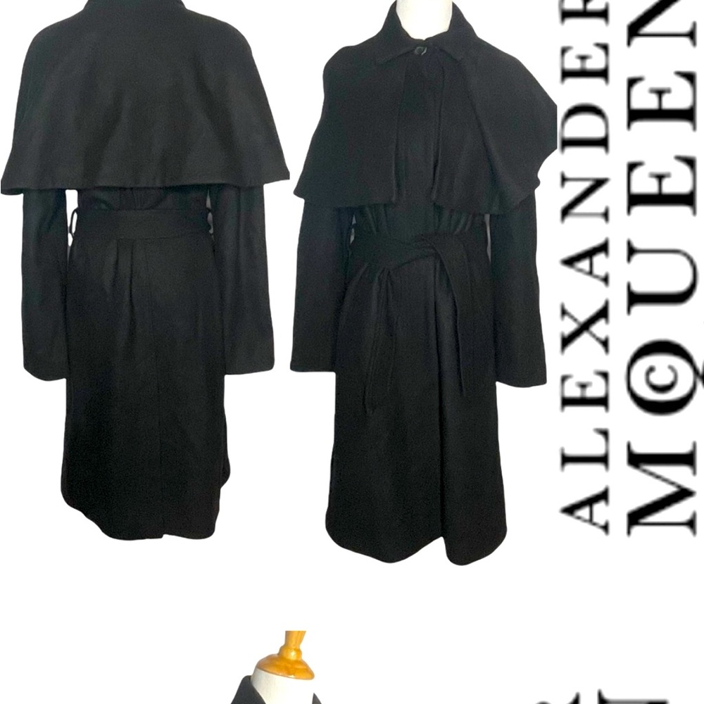 .final Price Vintage Alexander McQueen Black Belted Capelet Coat IT 42